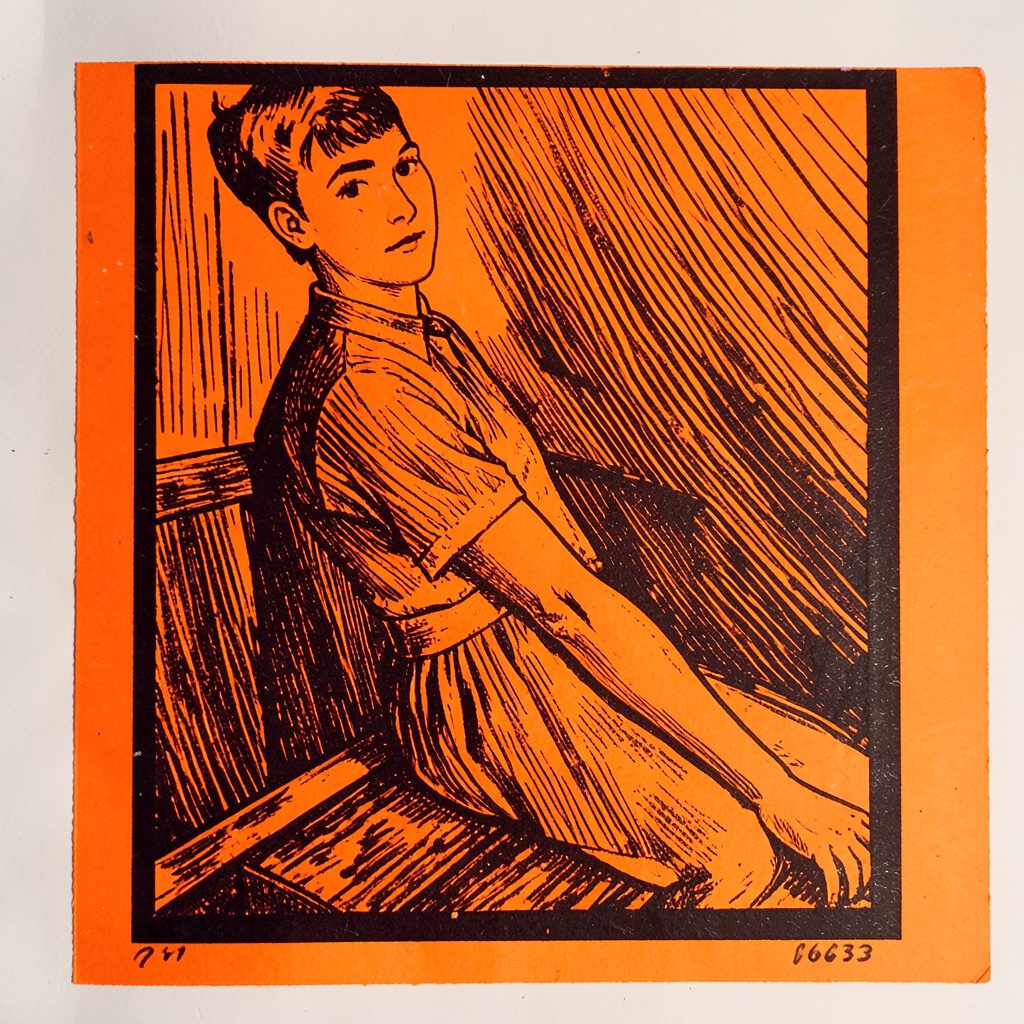 Carved linocut relief print in deep navy, warm gold, and cream, showing an abstract casino table with a calm, strategic mood.