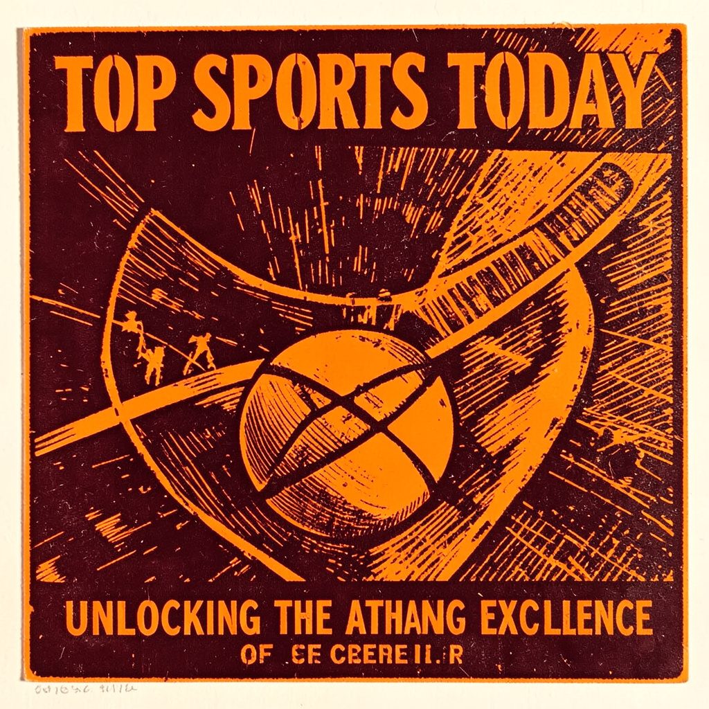 Carved linocut relief of athletic figures mid-stride across a deep navy field, with golden-yellow stadium light halos and warm gold accents suggesting a championship arena, conveying an energetic, civic, and institutional mood.